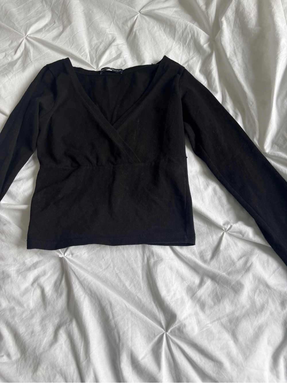 Brandy Melville Black Long-Sleeve V-Neck Wrap Top